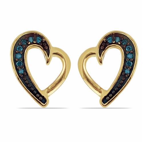 BUY 14K GOLD NATURAL BLUE DIAMOND DOUBLE CUT GEMSTONE HEART EARRINGS 